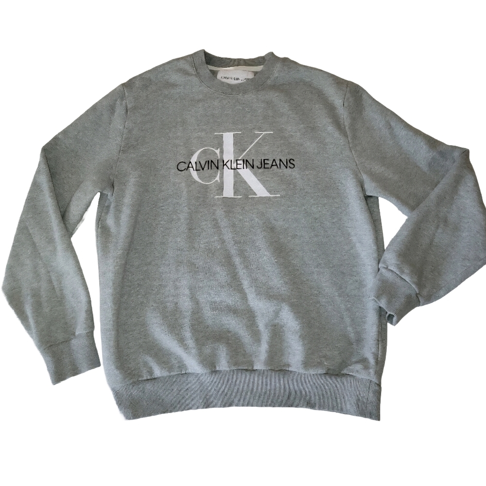 Calvin Klein Jeans Gray Monologo Fleece Crewneck Sweatshirt Size Large